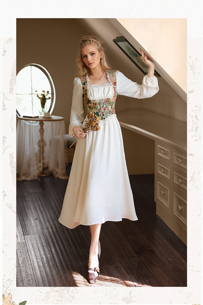 Elegant Cottage Style Princess Dresses Woman Vintage Chic Painting Corset Dress